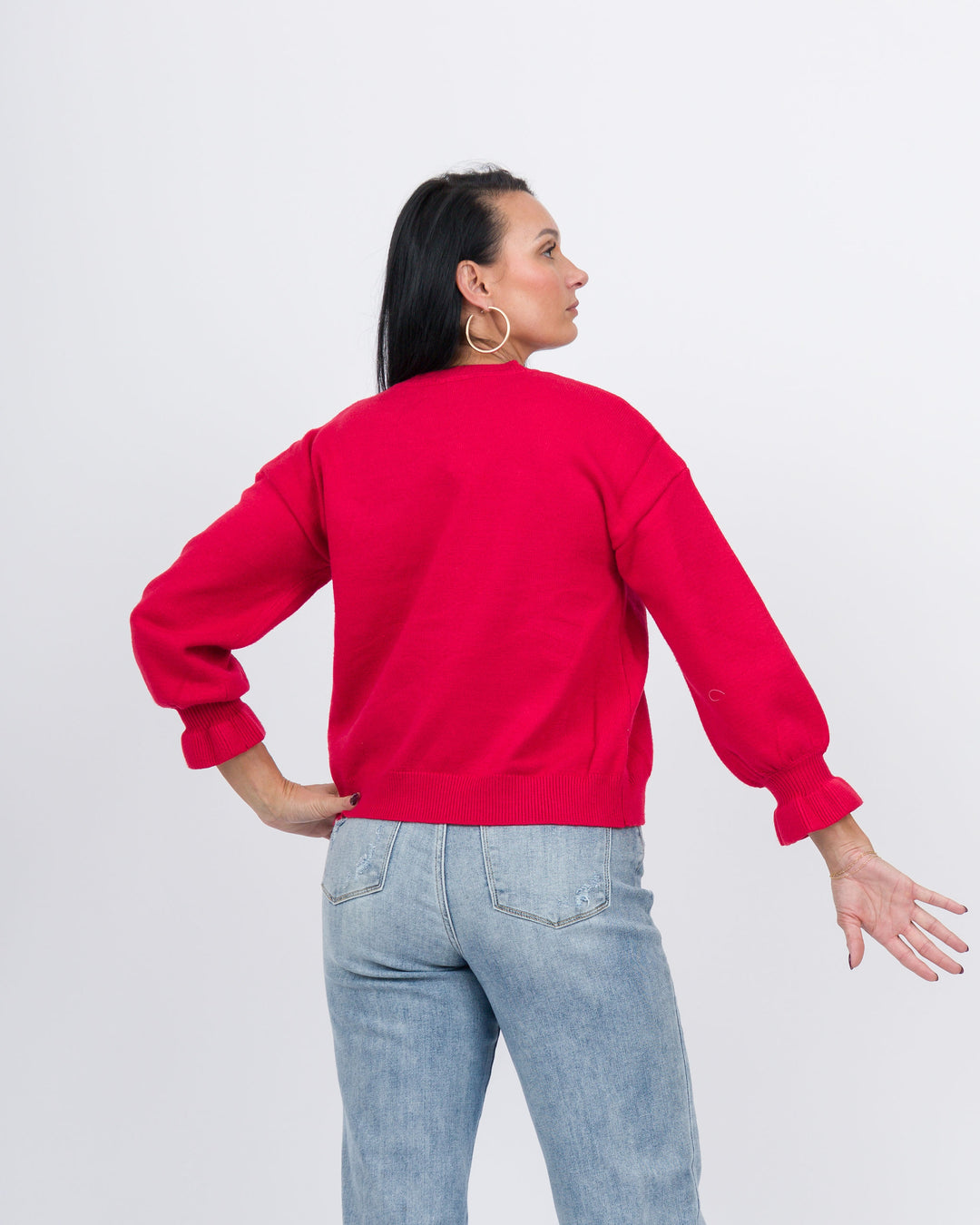 Rosso Ruffle Cuff Sweater-Red