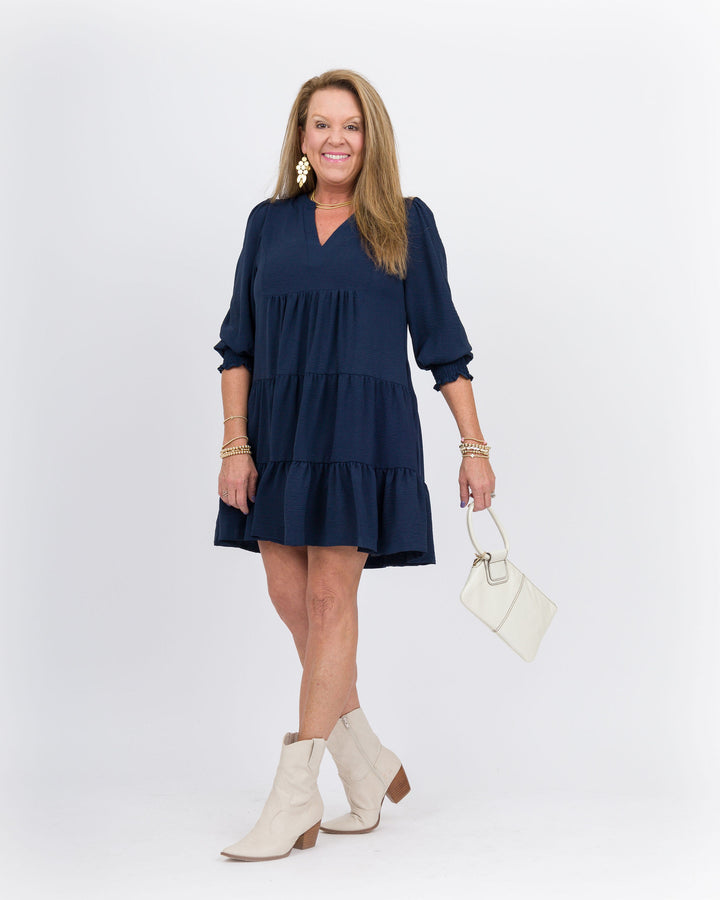 Carolla Tiered Dress-Navy