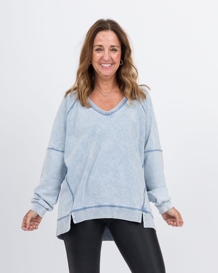 Z Supply Easy V Neck Sweatshirt-Denim