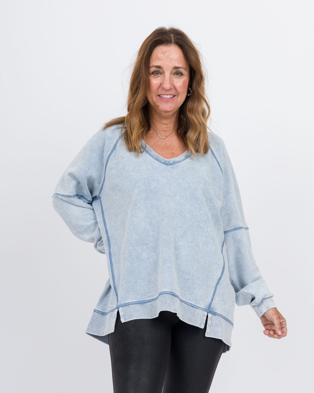 Z Supply Easy V Neck Sweatshirt-Denim