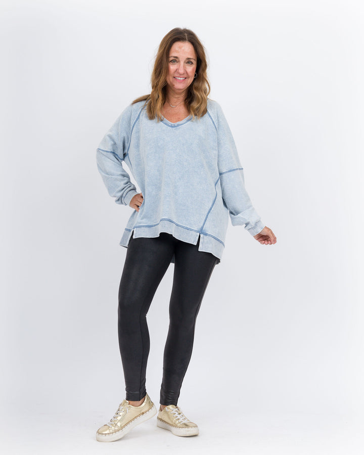 Z Supply Easy V Neck Sweatshirt-Denim