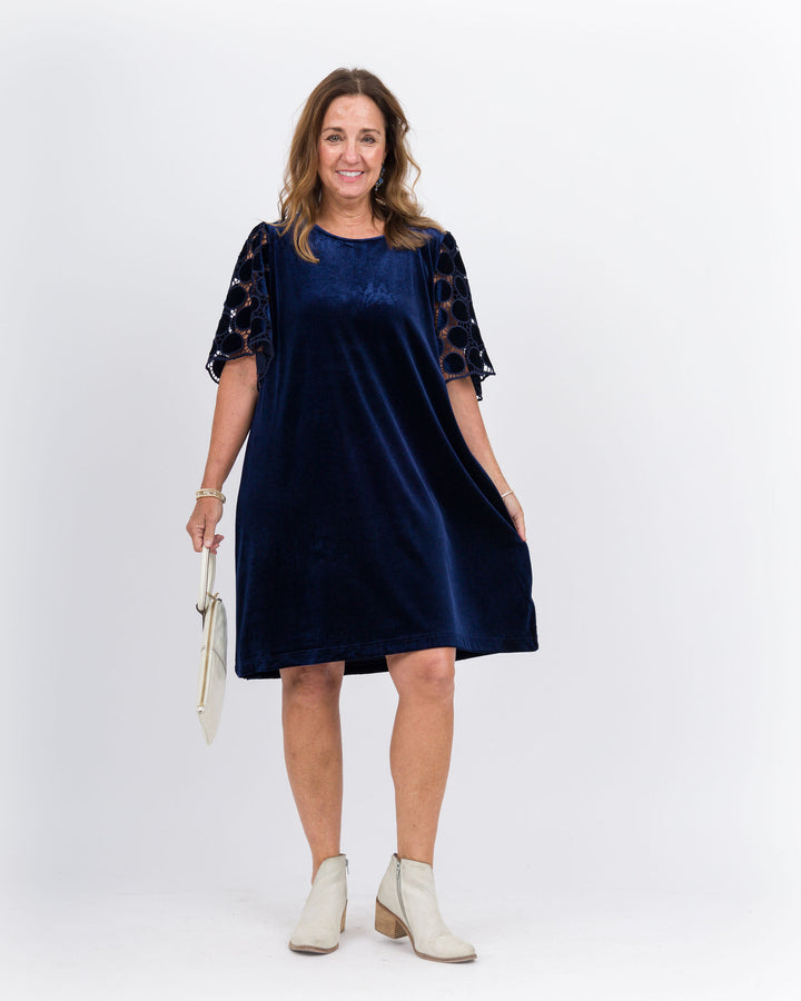 Elaina Velvet Dress-Navy