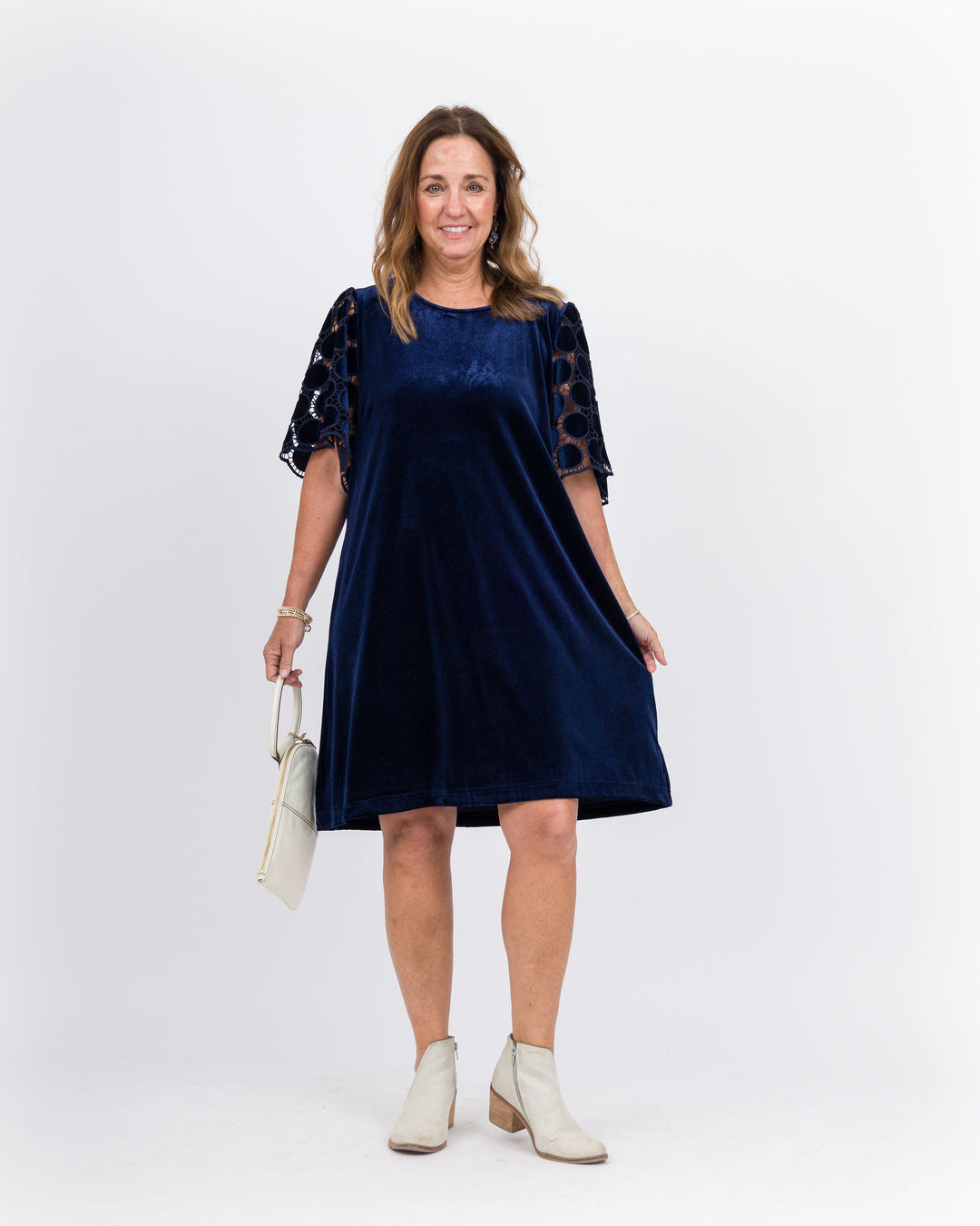 Elaina Velvet Dress-Navy