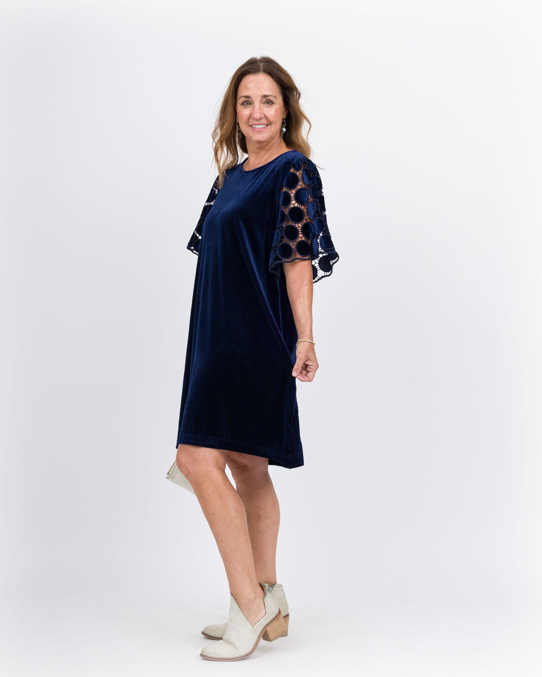 Elaina Velvet Dress-Navy