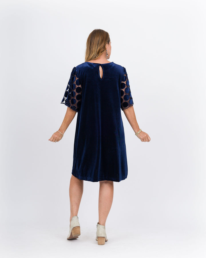 Elaina Velvet Dress-Navy