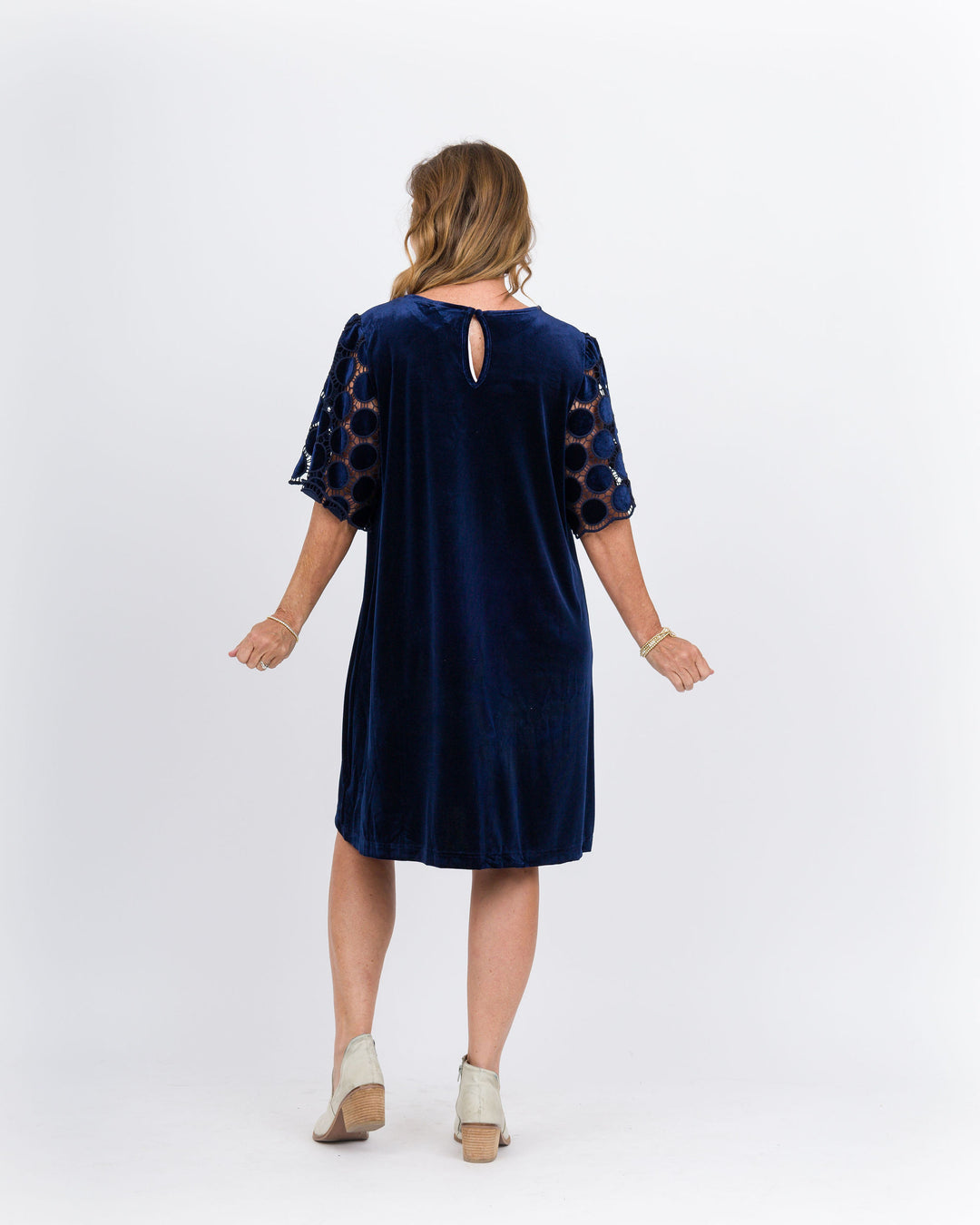 Elaina Velvet Dress-Navy