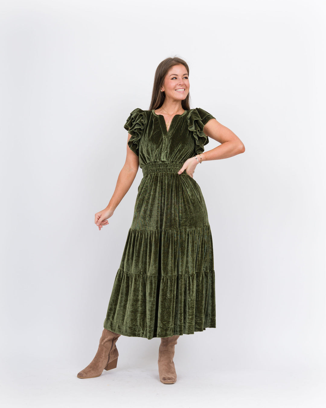 Velvet Tiered Maxi Dress-Verda