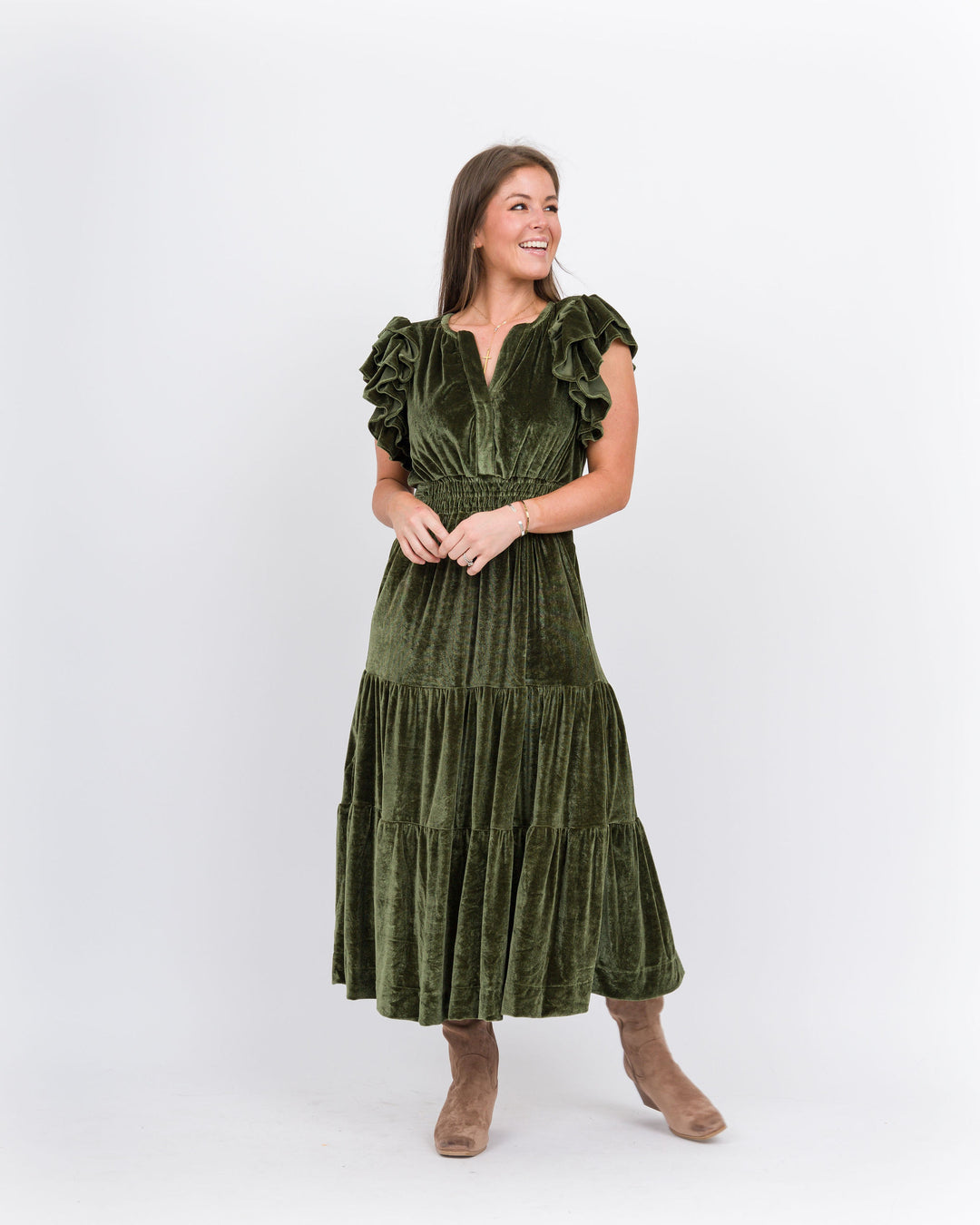 Velvet Tiered Maxi Dress-Verda