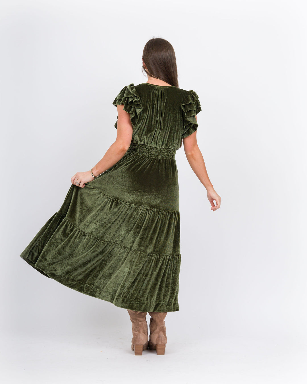 Velvet Tiered Maxi Dress-Verda