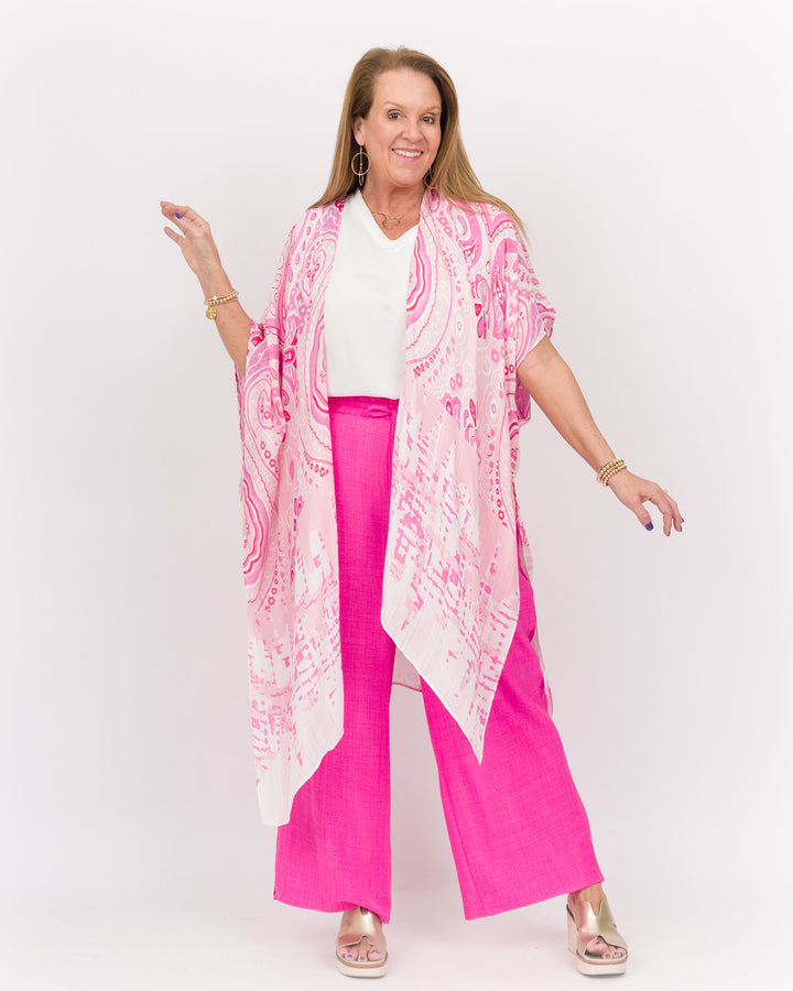 Mya Kimono White Pink Paisley