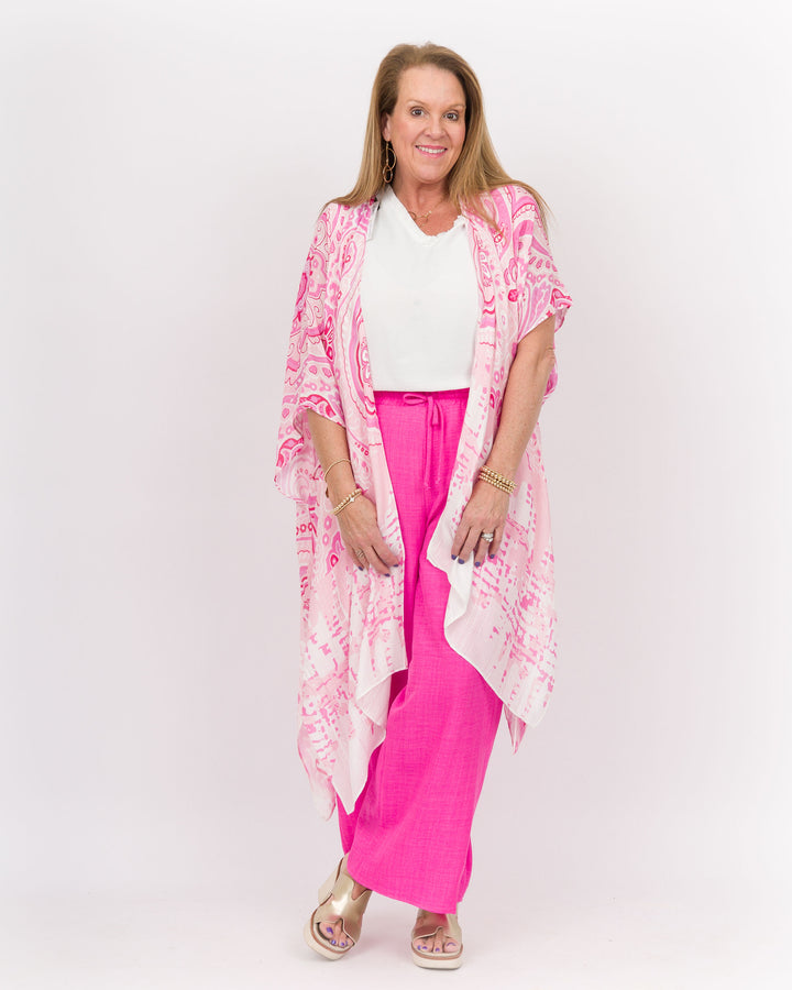 Mya Kimono White Pink Paisley