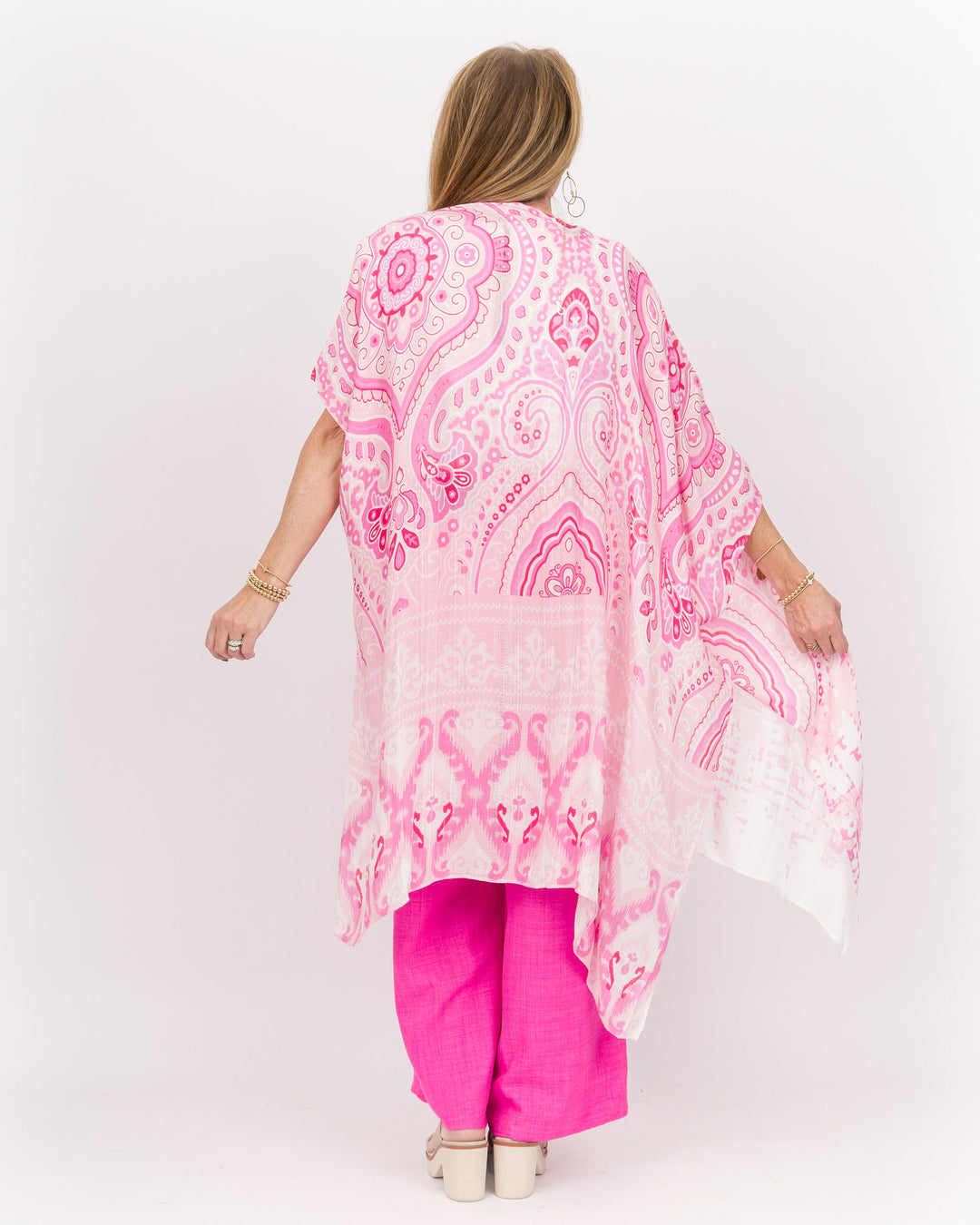 Mya Kimono White Pink Paisley