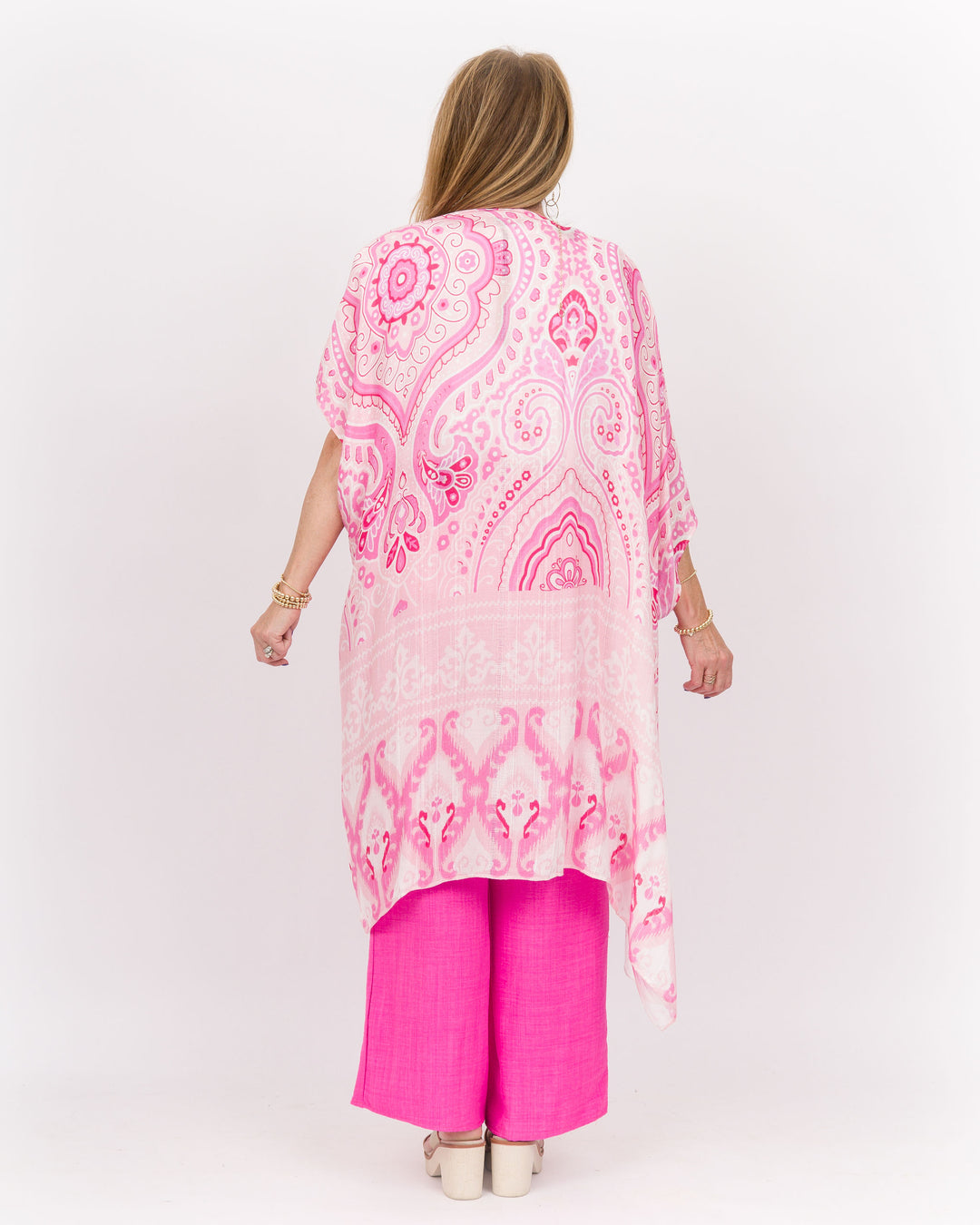 Mya Kimono White Pink Paisley