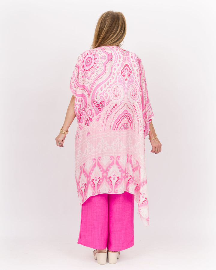 Mya Kimono White Pink Paisley