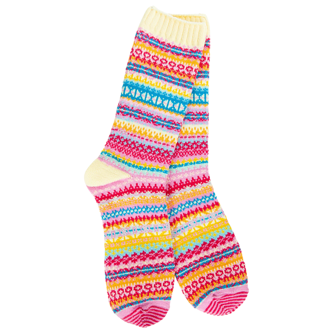 Colorful patterned sock on a white background