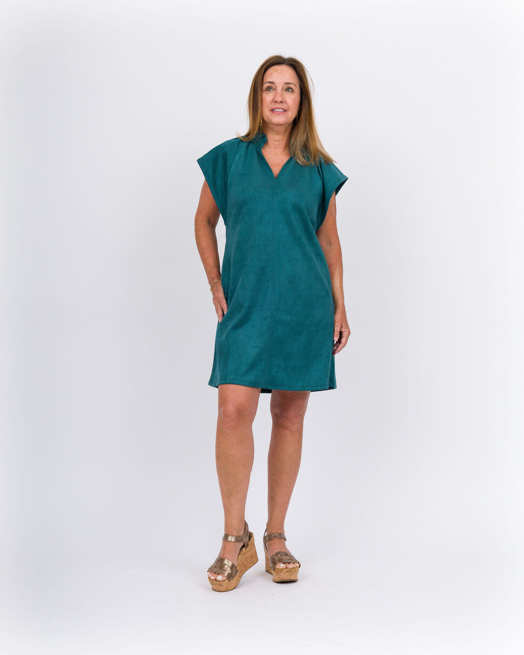 Chlora Suede Midi Dress - Teal