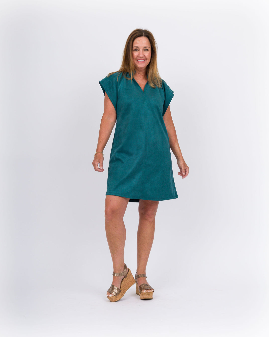 Chlora Suede Midi Dress - Teal