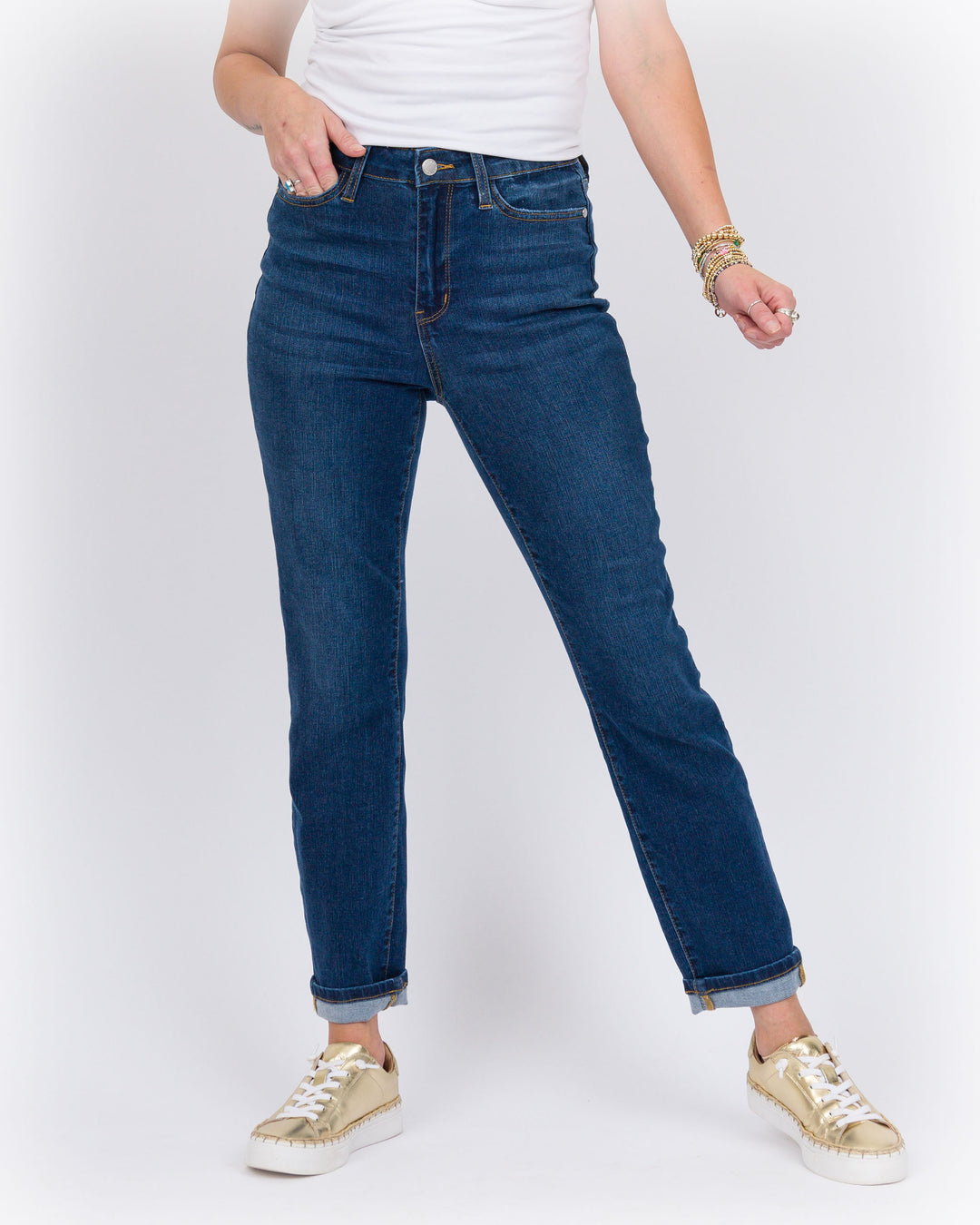 Judy Blue High Waist Cool Denim Cuffed Boyfriend Jeans