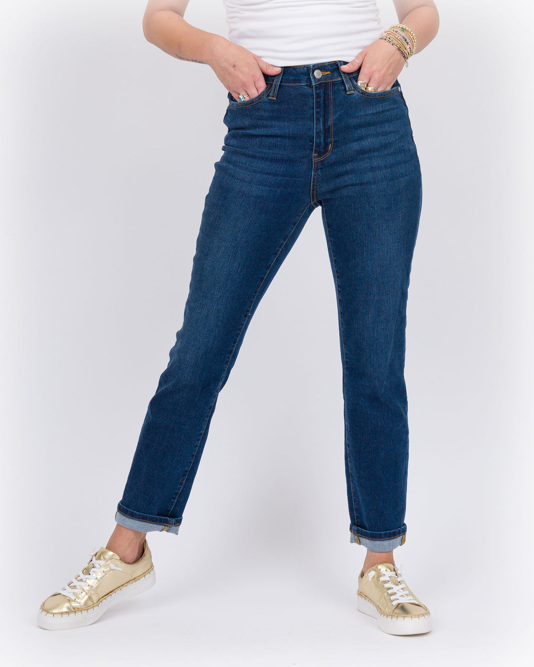 Judy Blue High Waist Cool Denim Cuffed Boyfriend Jeans