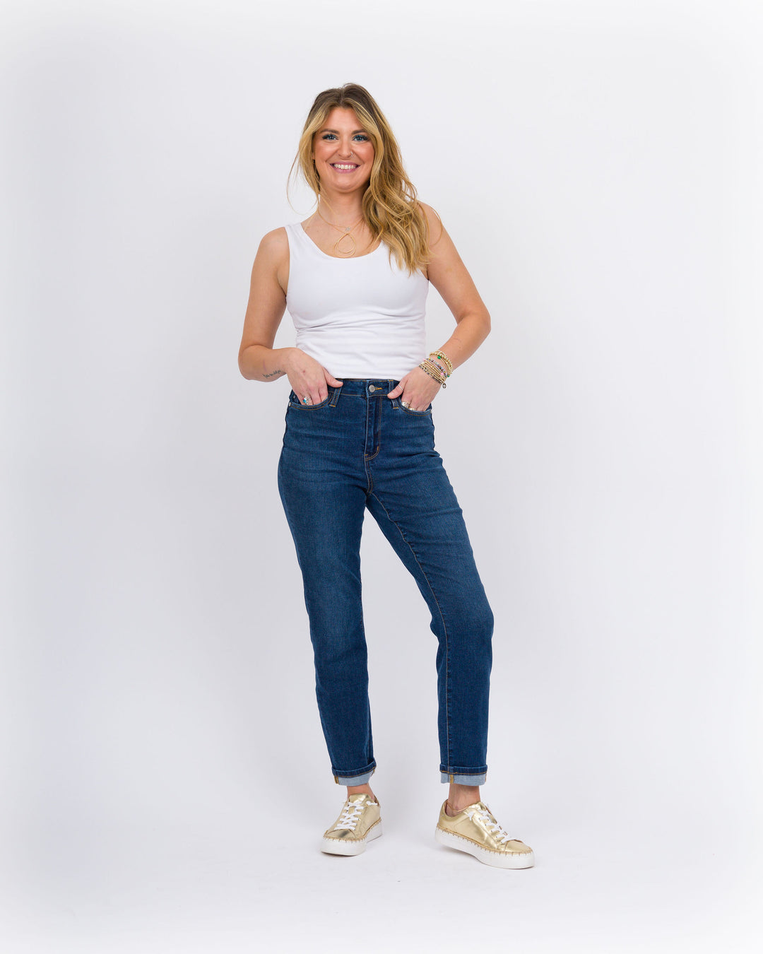 Judy Blue High Waist Cool Denim Cuffed Boyfriend Jeans