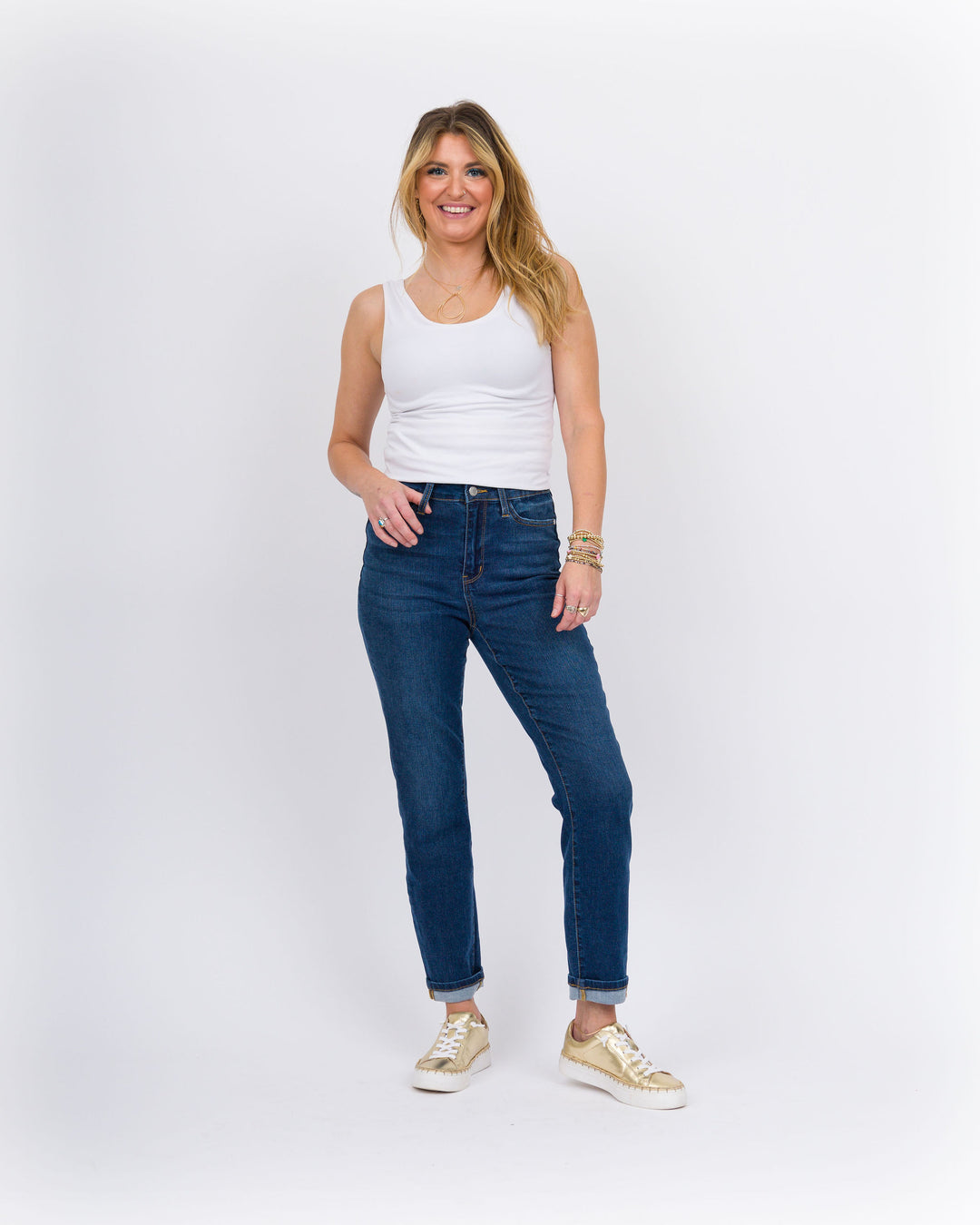 Judy Blue High Waist Cool Denim Cuffed Boyfriend Jeans