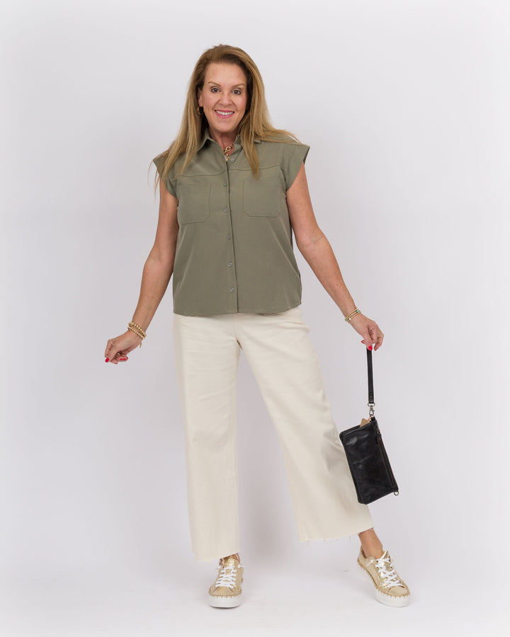 Olive Button Up Top