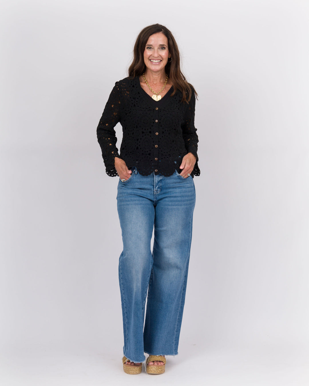 Sallie Crochet Cardigan Black