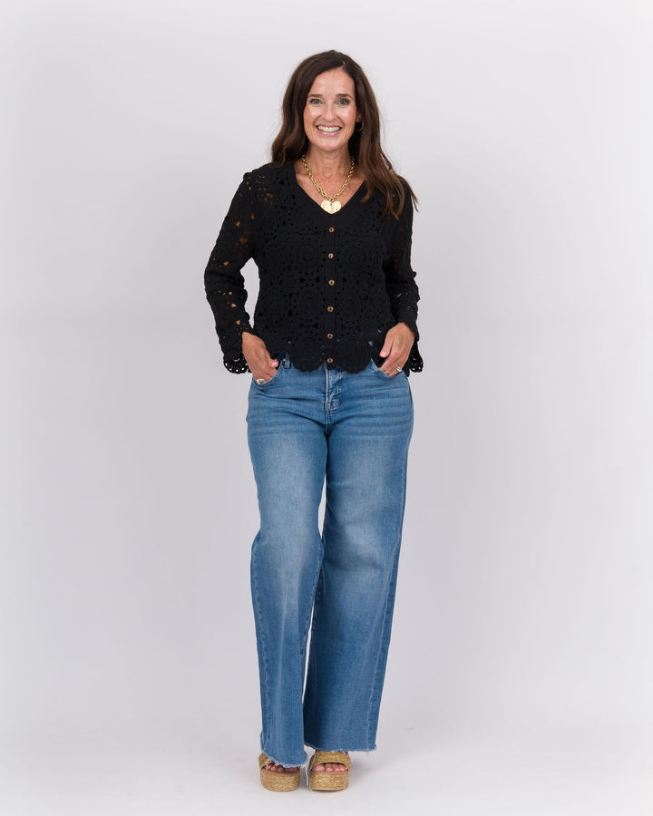 Sallie Crochet Cardigan Black