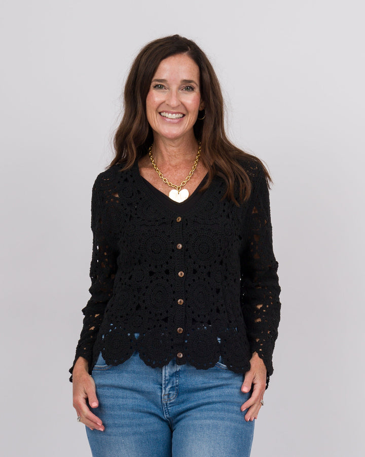 Sallie Crochet Cardigan Black