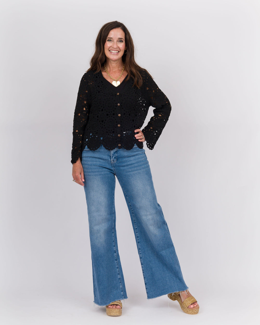 Sallie Crochet Cardigan Black