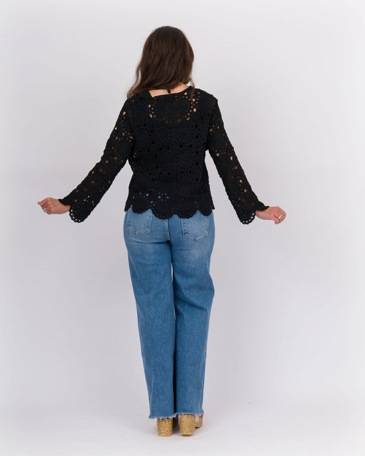 Sallie Crochet Cardigan Black