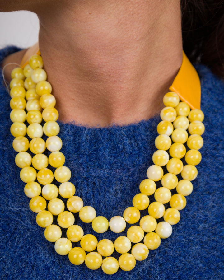 3 Row Beaded Necklace Yellow