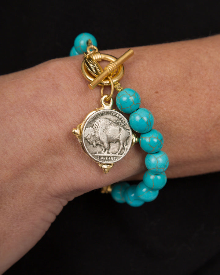 Susan Shaw Buffalo Nickel Turquoise Bracelet
