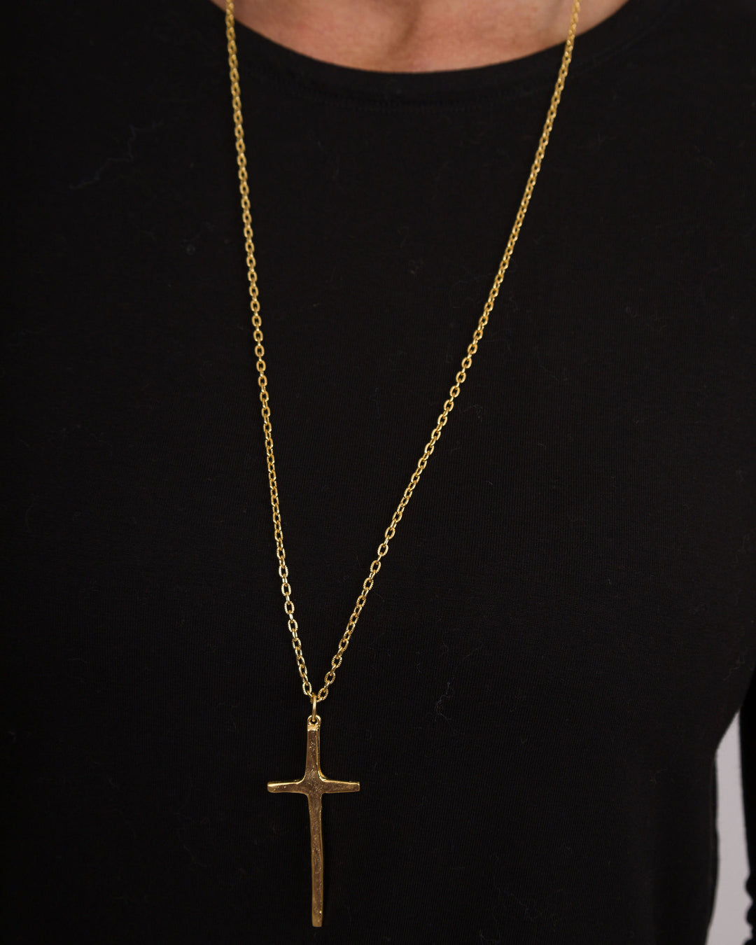 Susan Shaw Long Cross Necklace - Gold