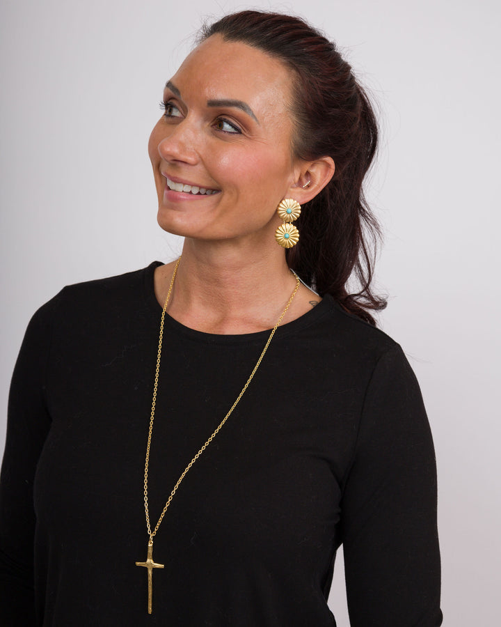 Susan Shaw Gold Double Concho Earrings - Turquoise