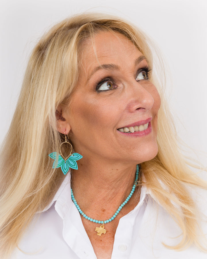 Susan Shaw Alys Cross Necklace - Turquoise