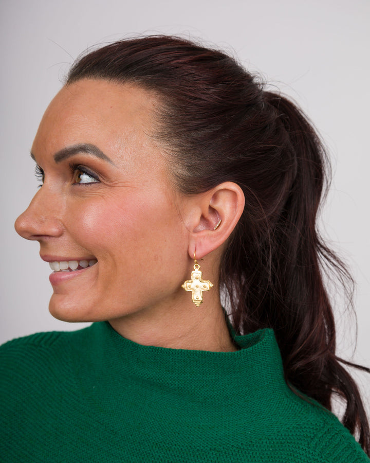 Susan Shaw Dotted Cross Earrings - Gold