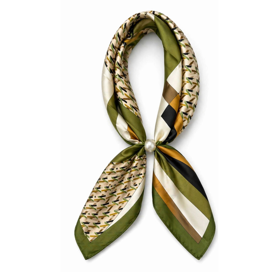 Patterned scarf with a pearl knot on a white background