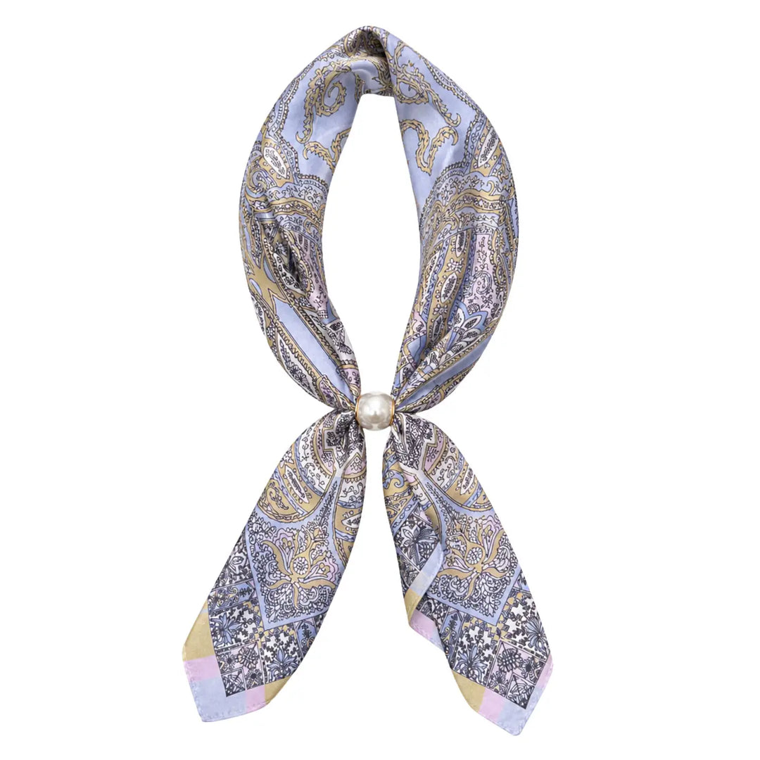 Magnetic Pearl Scarf - Light Blue and Gold