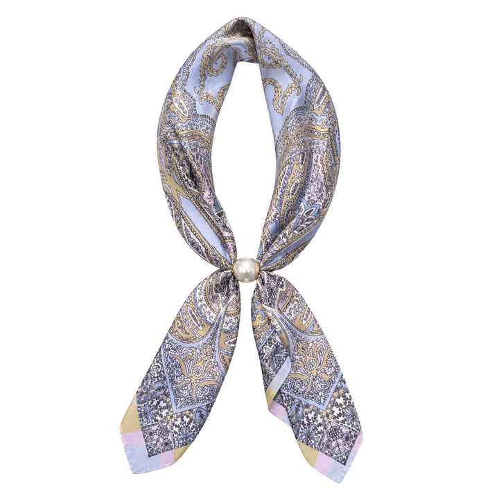 Magnetic Pearl Scarf - Light Blue and Gold