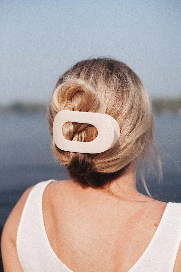TELETIES Large Flat Round Hair Clip - Almond Beige