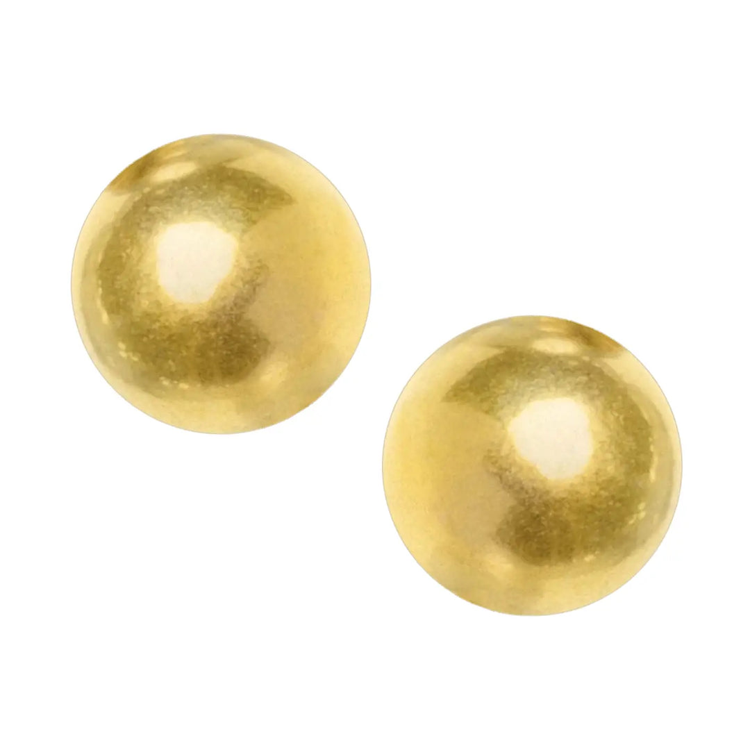 Pair of gold round earrings on a white background