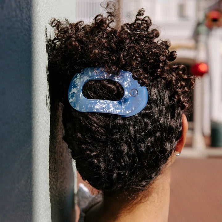 TELETIES Large Flat Round Hair Clip - Blue Lagoon