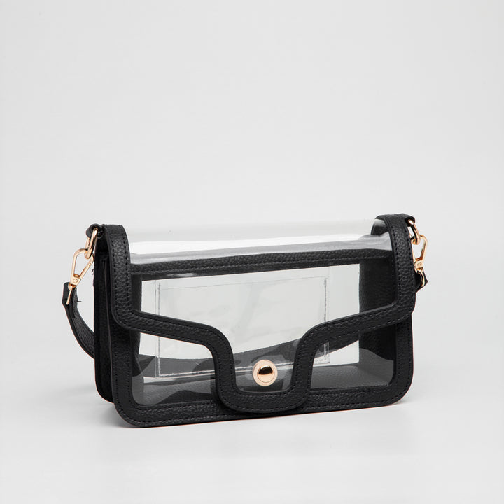 Foldover Clear Bag-Black