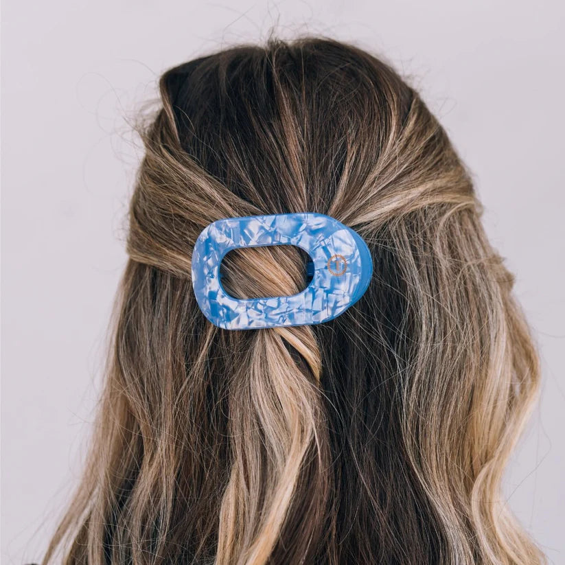 TELETIES Small Flat Round Hair Clip - Blue Lagoon