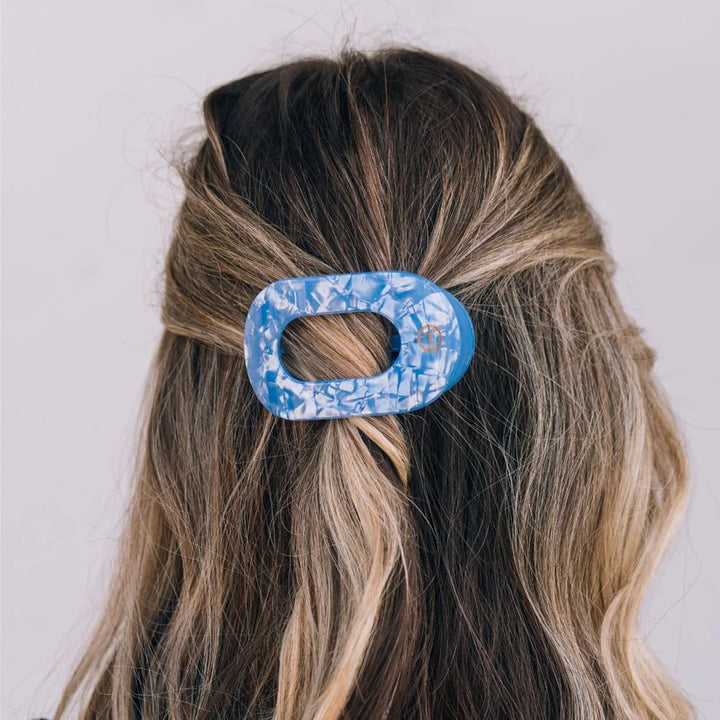 TELETIES Small Flat Round Hair Clip - Blue Lagoon