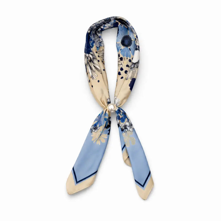Magnetic Pearl Scarf - Black and Blue Flowers
