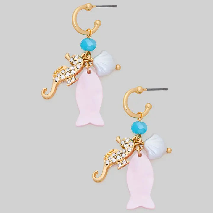 Fish Seahorse Charm Earrings