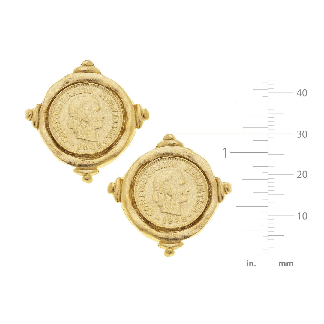 Susan Shaw Coin Stud Earrings - Gold