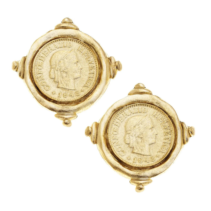 Susan Shaw Coin Stud Earrings - Gold